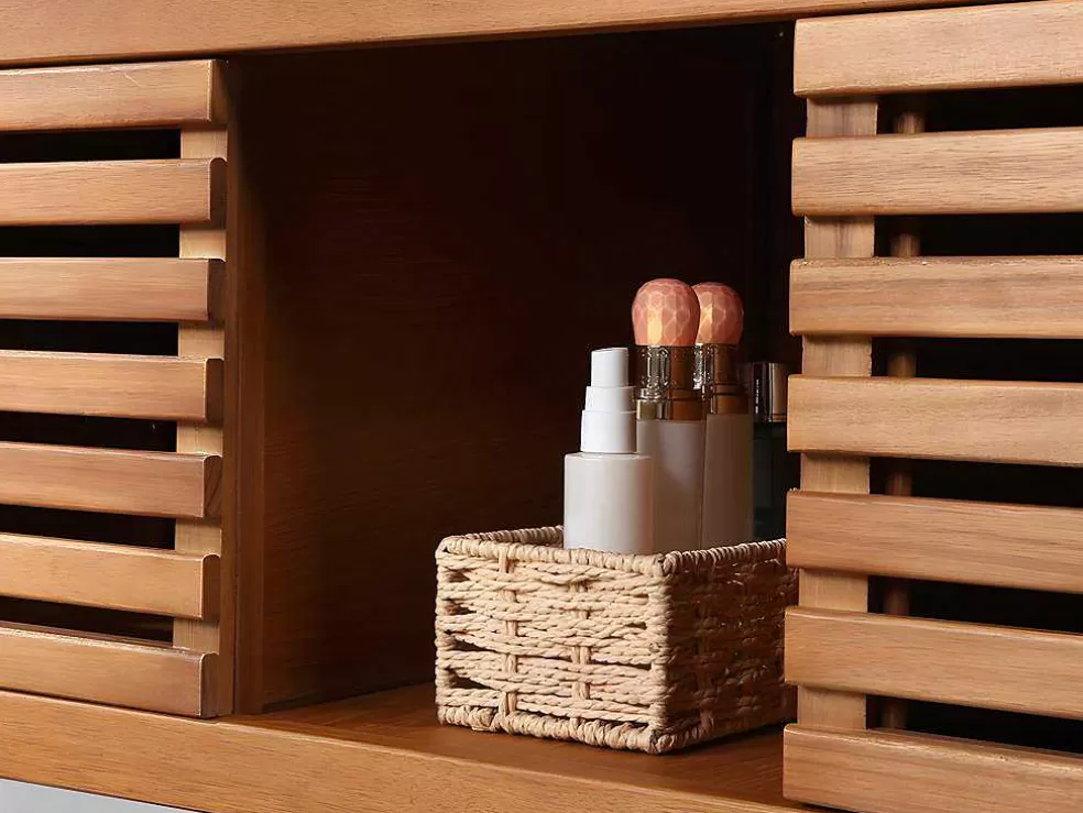 Vente-unique Móvel Suspenso De Casa De Banho Em Madeira De Acacia Com Lavatório Duplo E Espelhos De 130 Cm - Penebel* Móvel Lavatório Duplo