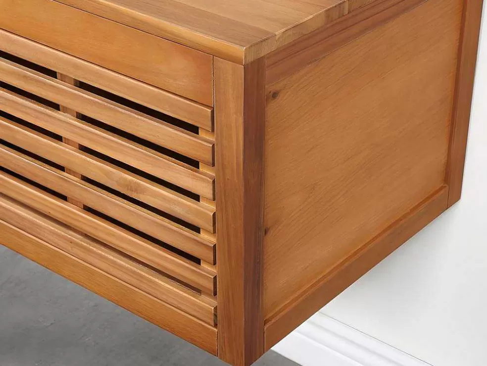 Vente-unique Móvel Suspenso De Casa De Banho Em Madeira De Acacia Com Lavatório Duplo E Espelhos De 130 Cm - Penebel* Móvel Lavatório Duplo
