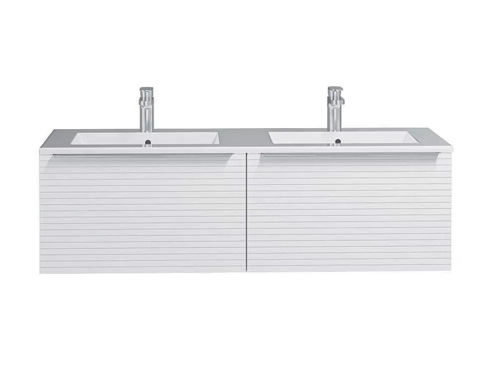 Vente-unique Móvel Suspenso De Casa De Banho Estriado Branco Com Lavatório Duplo De Encastrar 120 Cm - Latoma* Móvel Lavatório Duplo