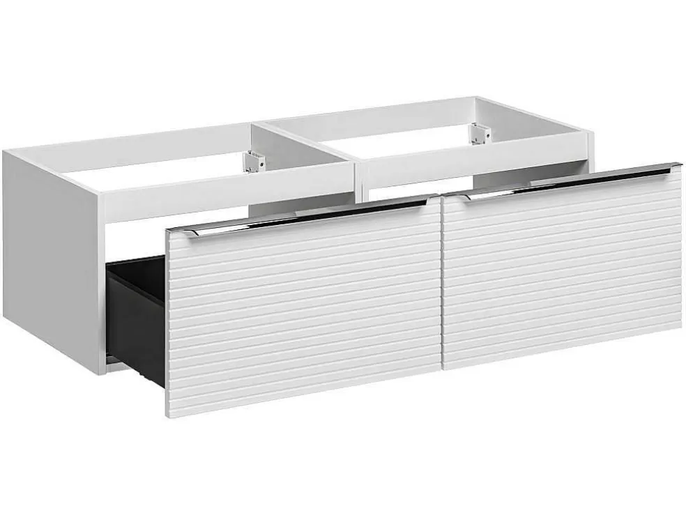 Vente-unique Móvel Suspenso De Casa De Banho Estriado Branco Com Lavatório Duplo De Encastrar 120 Cm - Latoma* Móvel Lavatório Duplo