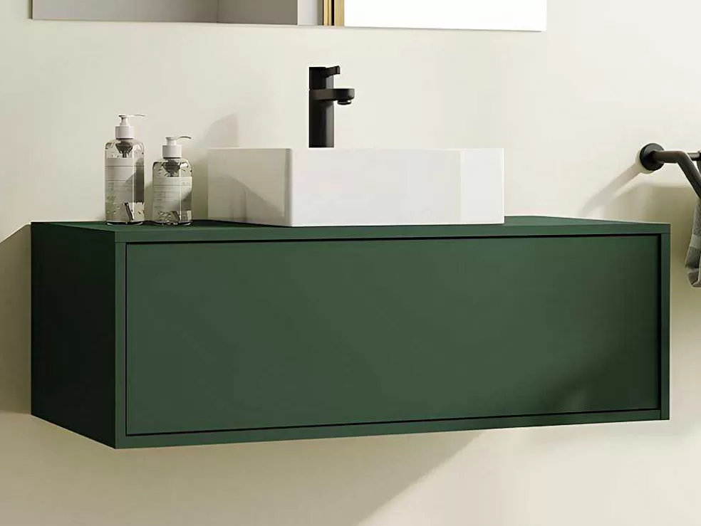 Vente-unique Móvel Suspenso De Casa De Banho Verde Mate Com Lavatório Individual - Teana* Móvel Lavatório Individual