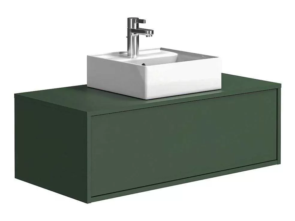 Vente-unique Móvel Suspenso De Casa De Banho Verde Mate Com Lavatório Individual - Teana* Móvel Lavatório Individual