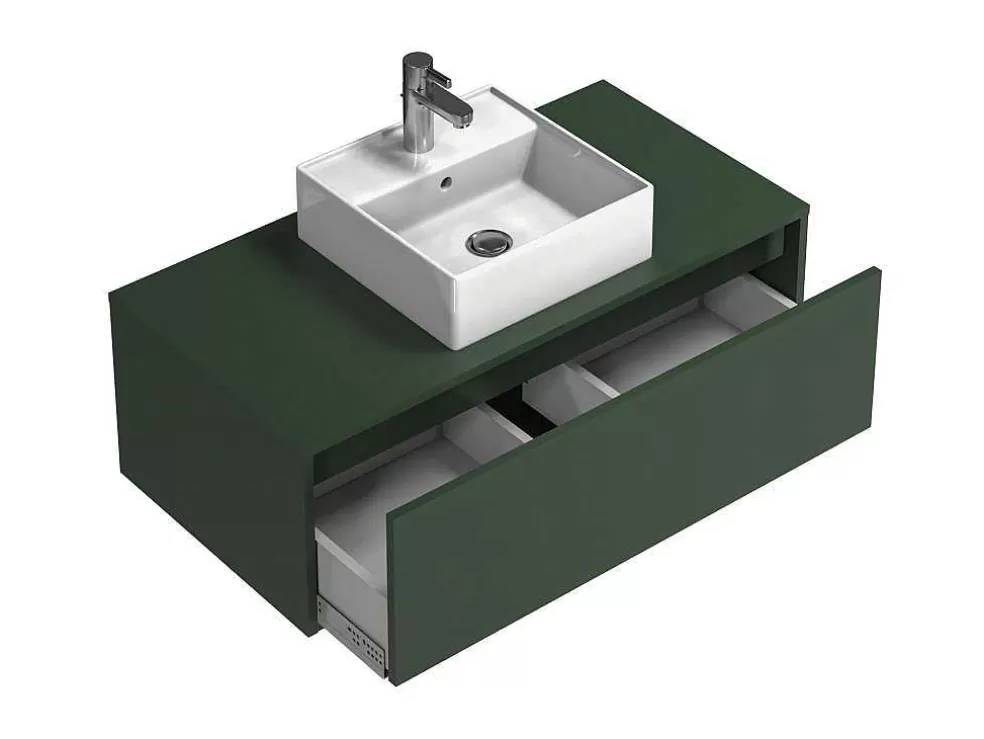Vente-unique Móvel Suspenso De Casa De Banho Verde Mate Com Lavatório Individual - Teana* Móvel Lavatório Individual