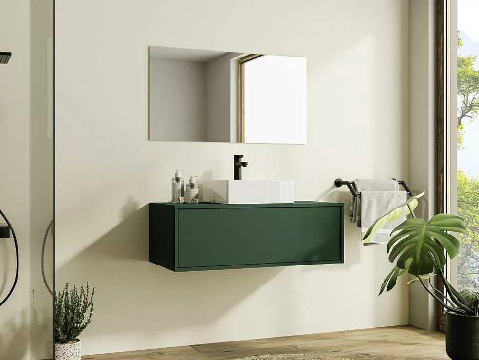 Vente-unique Móvel Suspenso De Casa De Banho Verde Mate Com Lavatório Individual - Teana* Móvel Lavatório Individual