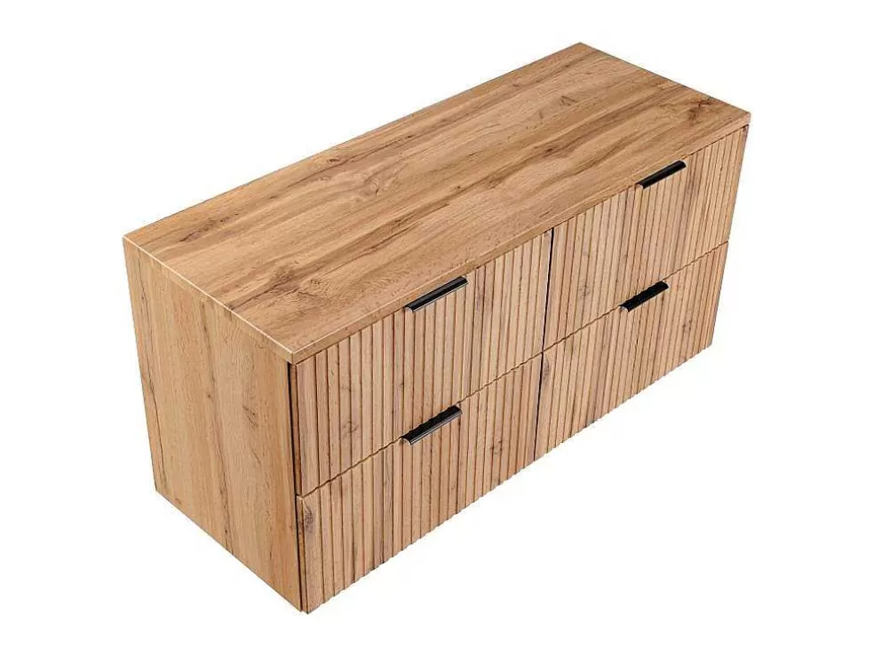 Vente-unique Móvel Suspenso Estriado Com Tampo Para Lavatório Natural Claro C120 Cm - Zevara* Móvel Para Lavatório