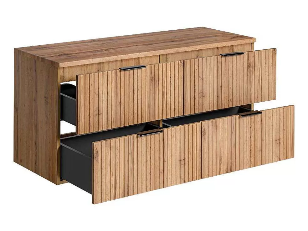 Vente-unique Móvel Suspenso Estriado Com Tampo Para Lavatório Natural Claro C120 Cm - Zevara* Móvel Para Lavatório