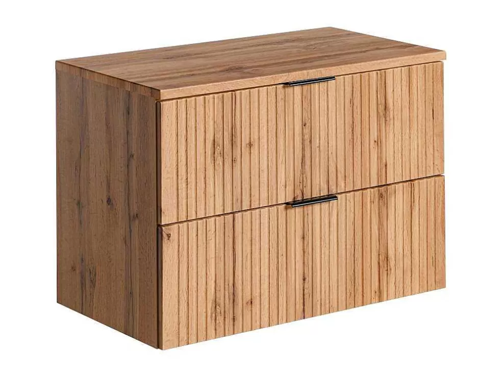 Vente-unique Móvel Suspenso Estriado Com Tampo Para Lavatório Natural Claro C80 Cm - Zevara* Móvel Para Lavatório