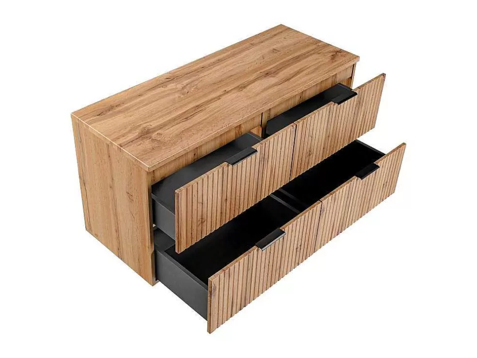 Vente-unique Móvel Suspenso Estriado Com Tampo Para Lavatório Natural Claro C120 Cm - Zevara* Móvel Para Lavatório