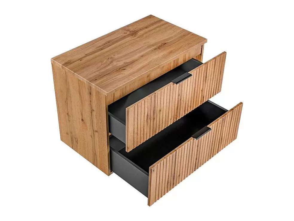 Vente-unique Móvel Suspenso Estriado Com Tampo Para Lavatório Natural Claro C80 Cm - Zevara* Móvel Para Lavatório
