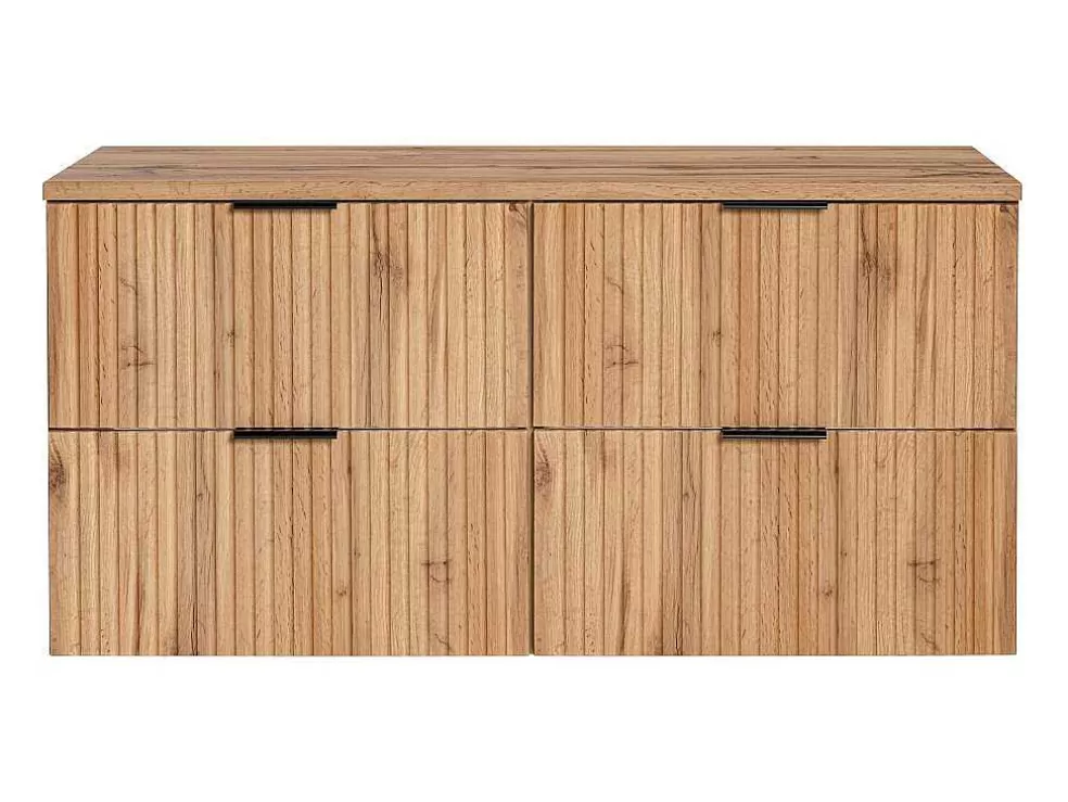 Vente-unique Móvel Suspenso Estriado Com Tampo Para Lavatório Natural Claro C120 Cm - Zevara* Móvel Para Lavatório