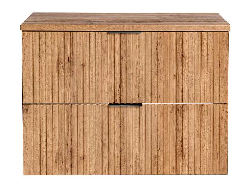 Vente-unique Móvel Suspenso Estriado Com Tampo Para Lavatório Natural Claro C80 Cm - Zevara* Móvel Para Lavatório