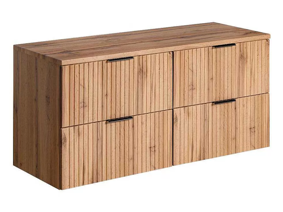 Vente-unique Móvel Suspenso Estriado Com Tampo Para Lavatório Natural Claro C120 Cm - Zevara* Móvel Para Lavatório