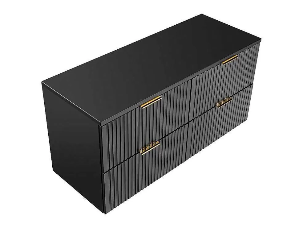 Vente-unique Móvel Suspenso Estriado Com Tampo Para Lavatório Preto C120 Cm - Zevara* Móvel Para Lavatório