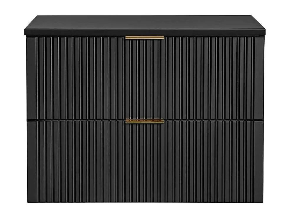 Vente-unique Móvel Suspenso Estriado Com Tampo Para Lavatório Preto C80 Cm - Zevara* Promoções Casa De Banho & Bem-Estar