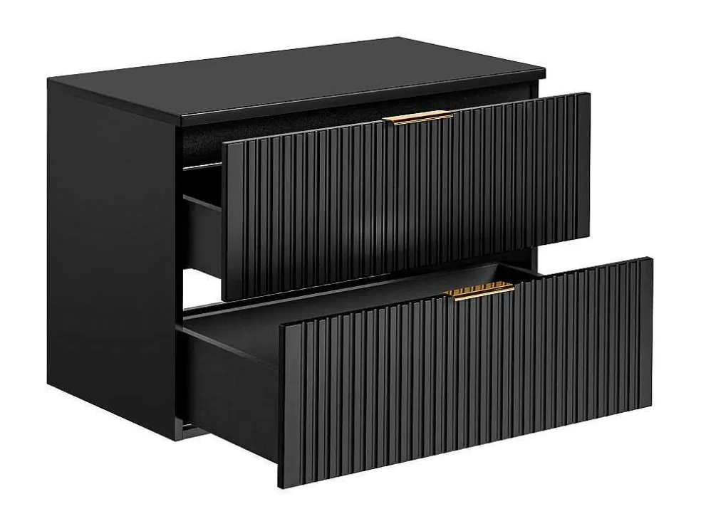 Vente-unique Móvel Suspenso Estriado Com Tampo Para Lavatório Preto C80 Cm - Zevara* Promoções Casa De Banho & Bem-Estar