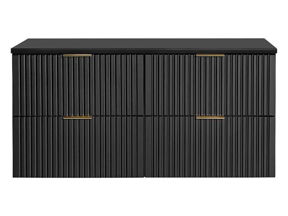 Vente-unique Móvel Suspenso Estriado Com Tampo Para Lavatório Preto C120 Cm - Zevara* Móvel Para Lavatório