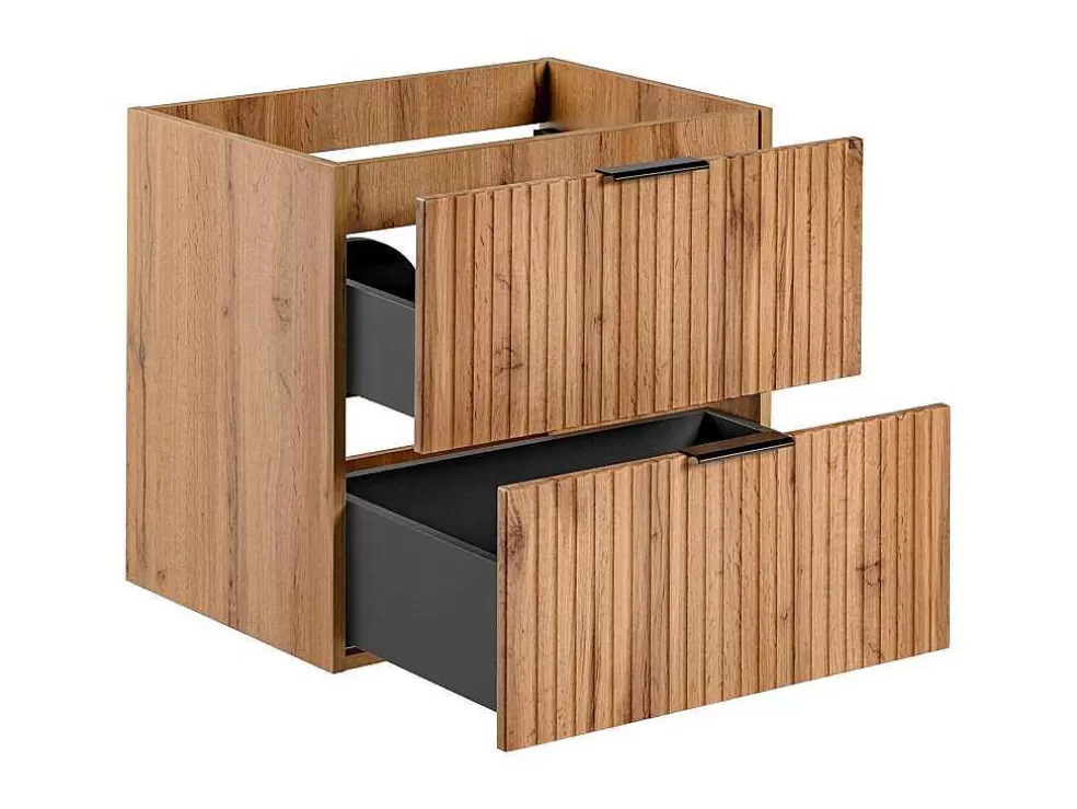 Vente-unique Móvel Suspenso Estriado Para Lavatório Natural Claro C60 Cm - Zevara* Móvel Para Lavatório