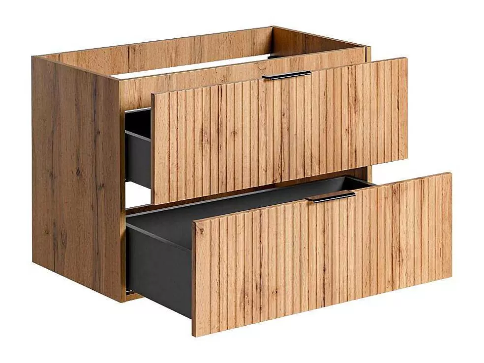 Vente-unique Móvel Suspenso Estriado Para Lavatório Natural Claro C80 Cm - Zevara* Móvel Para Lavatório