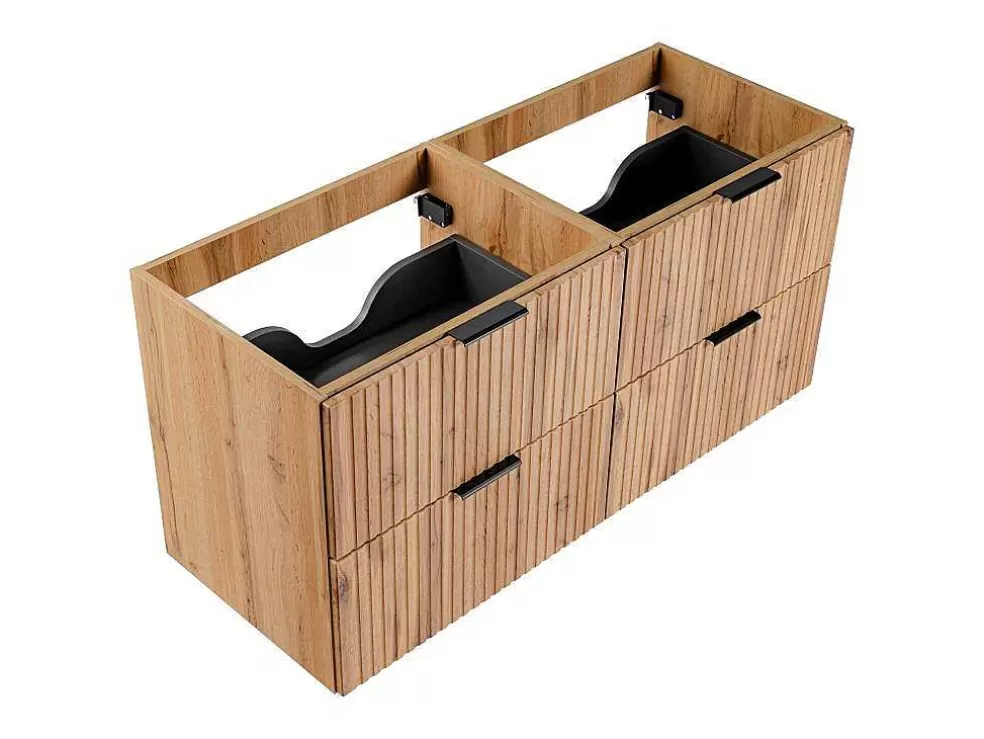 Vente-unique Móvel Suspenso Estriado Para Lavatório Natural Claro C120 Cm - Zevara* Móvel Para Lavatório