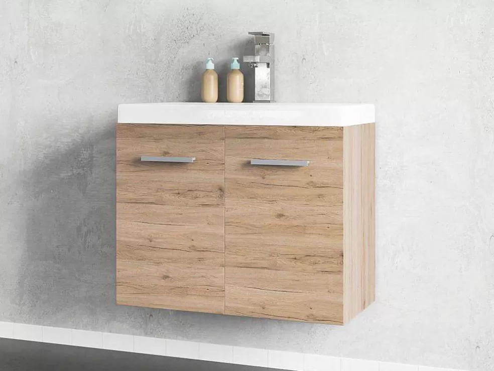 Vente-unique Móvel Suspenso Lavatório Individual Cor Natural Claro 60 Cm - Laurine* Promoções Casa De Banho & Bem-Estar