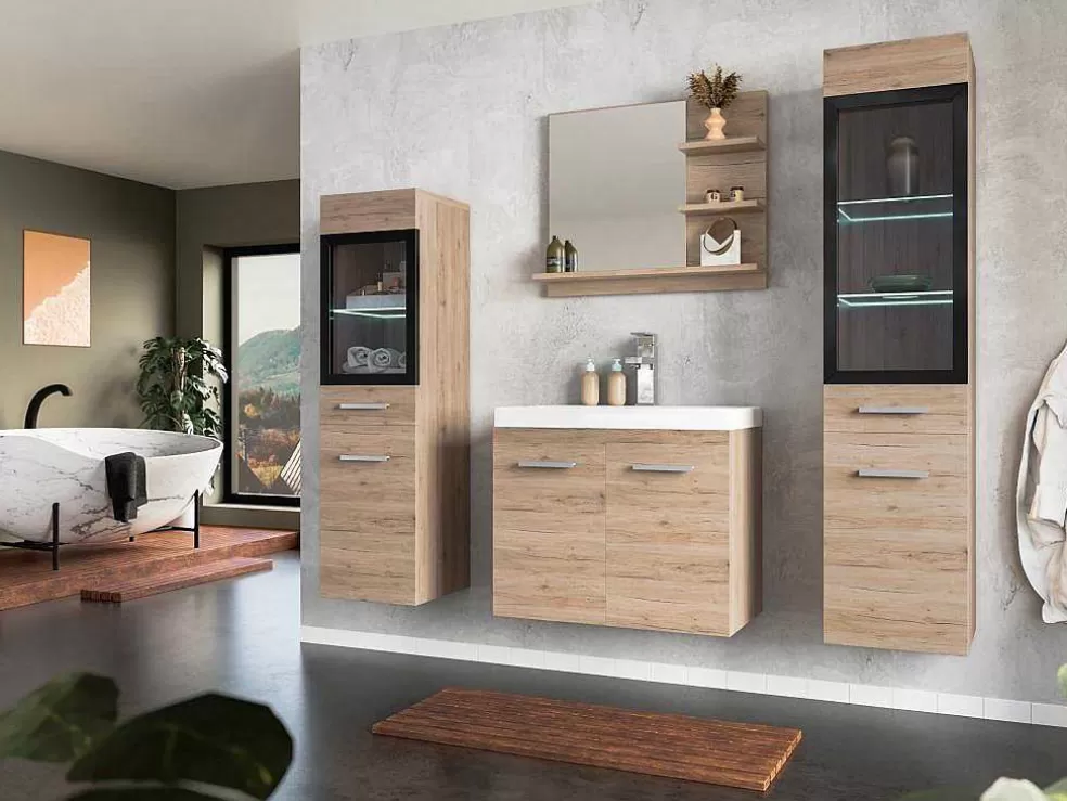 Vente-unique Móvel Suspenso Lavatório Individual Cor Natural Claro 60 Cm - Laurine* Promoções Casa De Banho & Bem-Estar
