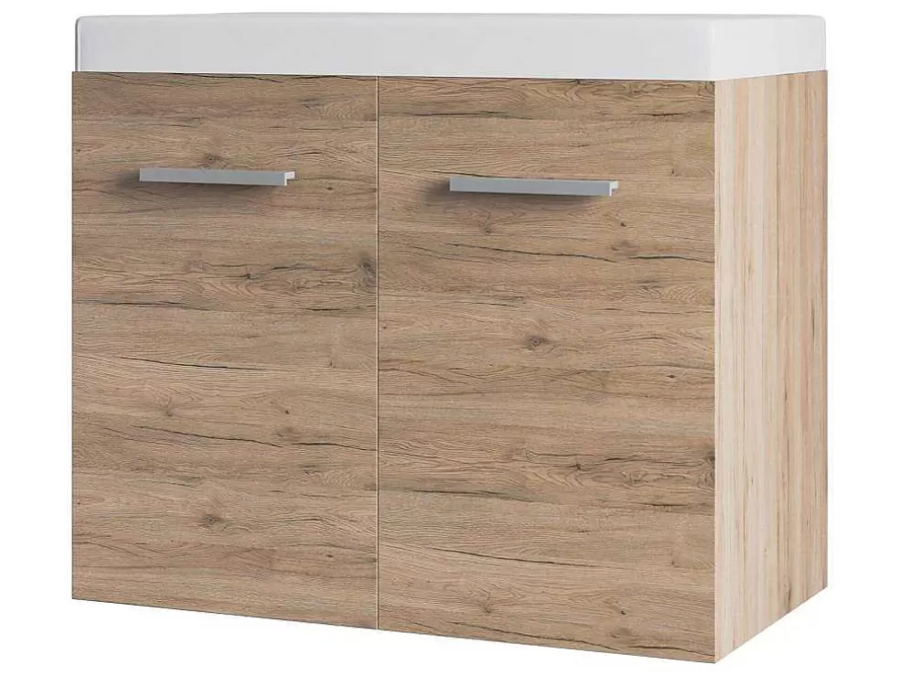 Vente-unique Móvel Suspenso Lavatório Individual Cor Natural Claro 60 Cm - Laurine* Promoções Casa De Banho & Bem-Estar