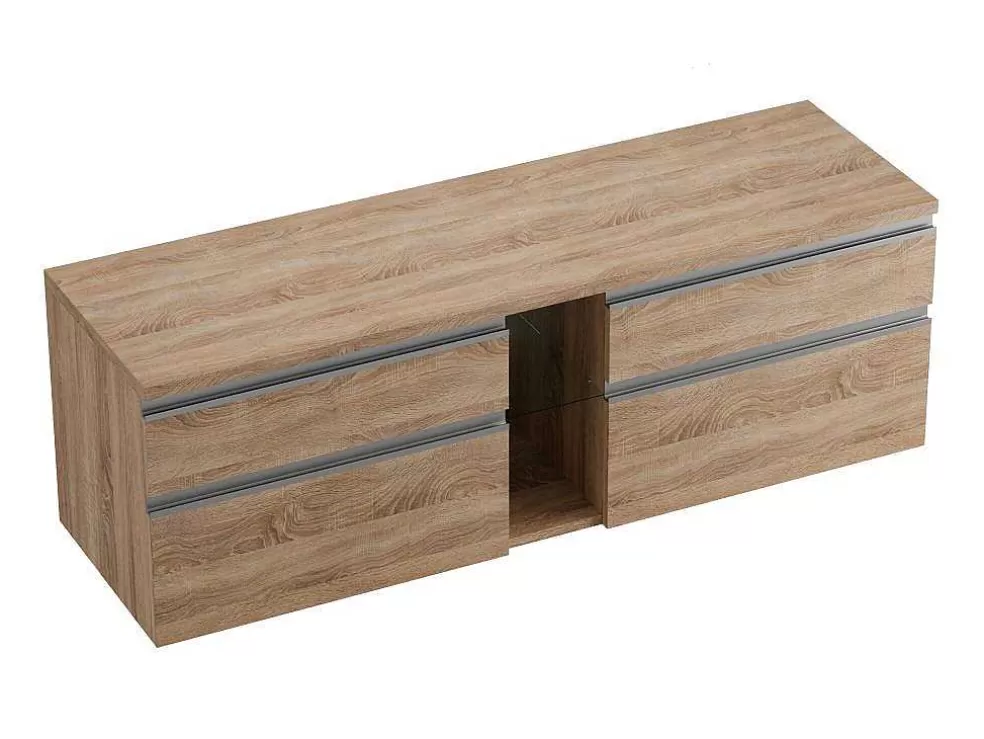 Vente-unique Móvel Suspenso Para Casa De Banho Com Dupla Pia E Espelhos - Cor Natural Clara - 150 Cm - Magdalena Ii* Móvel Lavatório Duplo