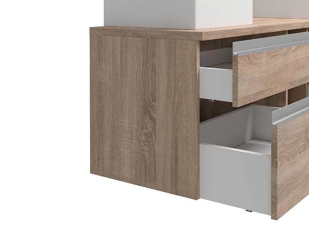 Vente-unique Móvel Suspenso Para Casa De Banho Com Dupla Pia E Espelhos - Cor Natural Clara - 150 Cm - Magdalena Ii* Móvel Lavatório Duplo