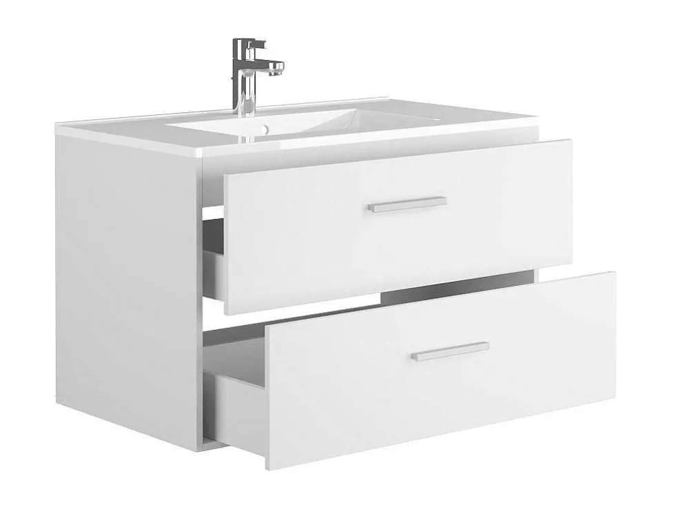 Vente-unique Móvel Suspenso Para Casa De Banho Com Lavatório Individual Branco 80 Cm - Kayla* Móvel Lavatório Individual