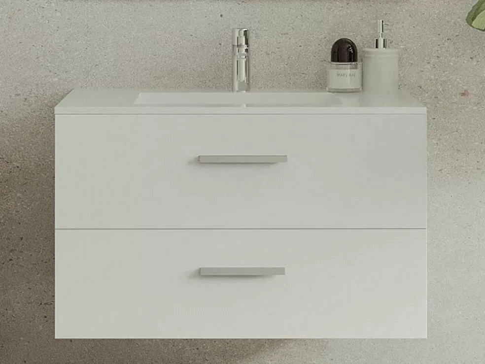 Vente-unique Móvel Suspenso Para Casa De Banho Com Lavatório Individual Branco 80 Cm - Kayla* Móvel Lavatório Individual
