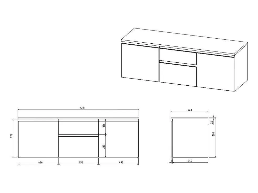 Vente-unique Móvel Suspenso Para Colocar Sob O Lavatório Branco 150 Cm - Jimena Ii* Móvel Para Lavatório