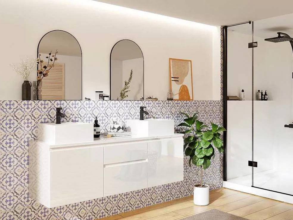 Vente-unique Móvel Suspenso Para Colocar Sob O Lavatório Branco 150 Cm - Jimena Ii* Móvel Para Lavatório