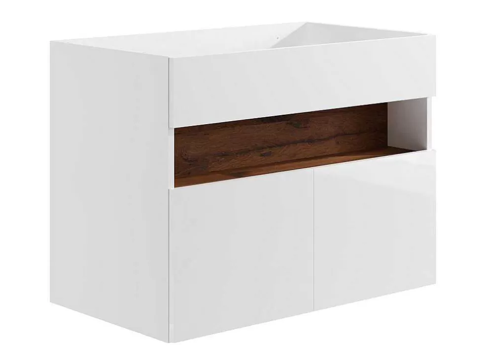Vente-unique Móvel Suspenso Para Colocar Sob O Lavatório Com Leds, Branco E Natural Escuro C80 Cm - Pozega* Móvel Para Lavatório