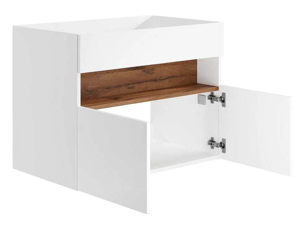 Vente-unique Móvel Suspenso Para Colocar Sob O Lavatório Com Leds, Branco E Natural Escuro C80 Cm - Pozega* Móvel Para Lavatório