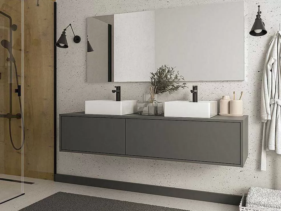 Vente-unique Móvel Suspenso Para Colocar Sob O Lavatório Cor Cinza Antracite C150 Cm - Isaure Ii* Móvel Para Lavatório