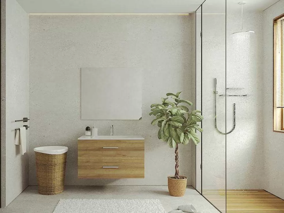 Vente-unique Móvel Suspenso Para Colocar Sob O Lavatório Cor Natural Clara 80 Cm - Kayla* Móvel Para Lavatório