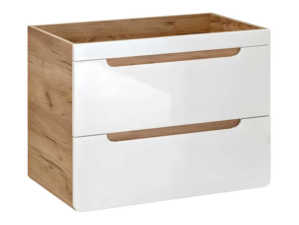 Vente-unique Móvel Suspenso Para Colocar Sob O Lavatório Cor Natural E Branca 80 Cm - Aruba* Móvel Para Lavatório
