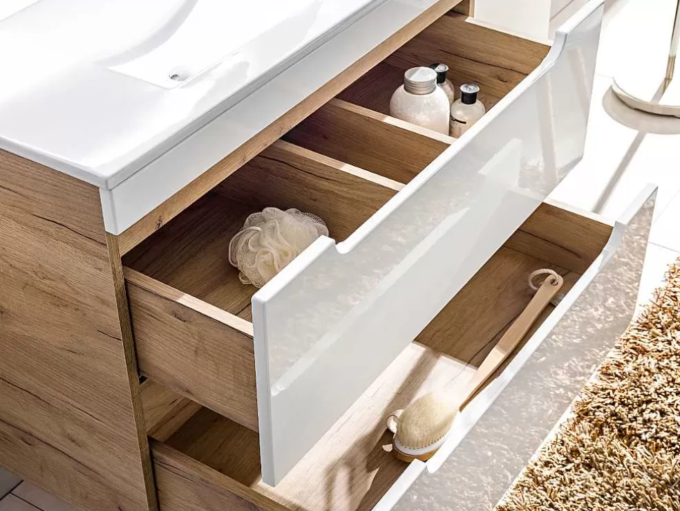 Vente-unique Móvel Suspenso Para Colocar Sob O Lavatório Cor Natural E Branca 80 Cm - Aruba* Móvel Para Lavatório