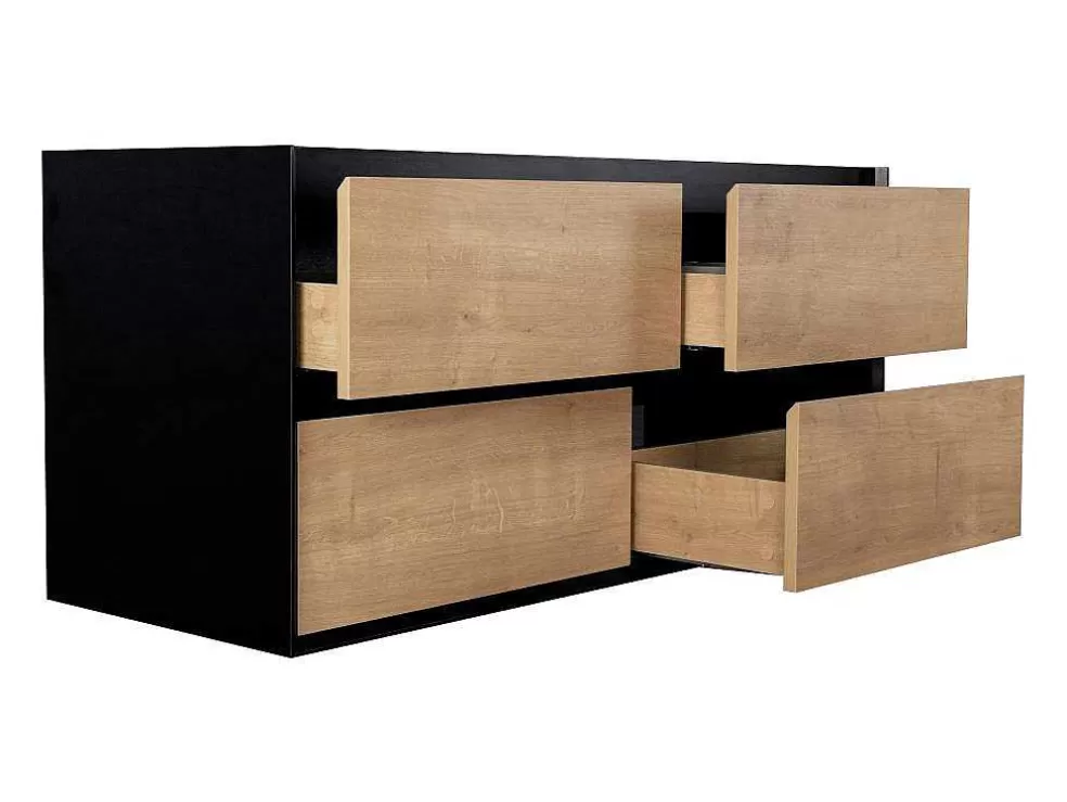 Vente-unique Móvel Suspenso Para Colocar Sob O Lavatório Cor Natural E Preto 120 Cm - Lannick* Móvel Para Lavatório