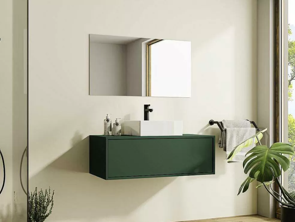 Vente-unique Móvel Suspenso Para Colocar Sob O Lavatório Cor Verde Fosco 94 Cm - Teana Ii* Móvel Para Lavatório