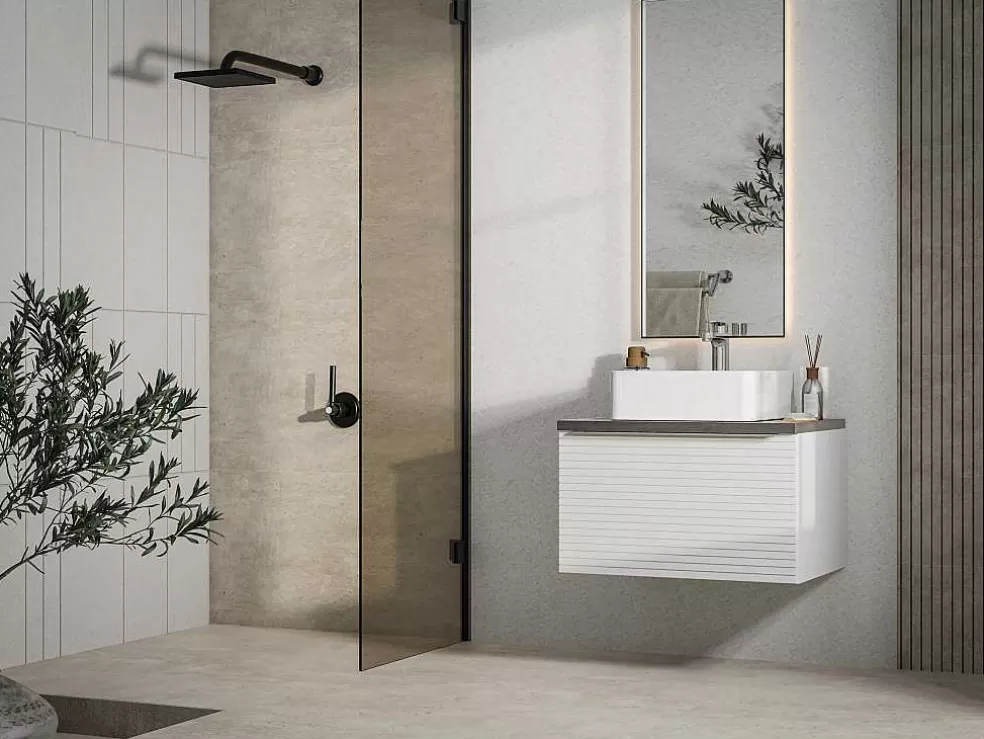 Vente-unique Móvel Suspenso Para Colocar Sob O Lavatório Estriado Branco 60 Cm - Latoma* Móvel Para Lavatório
