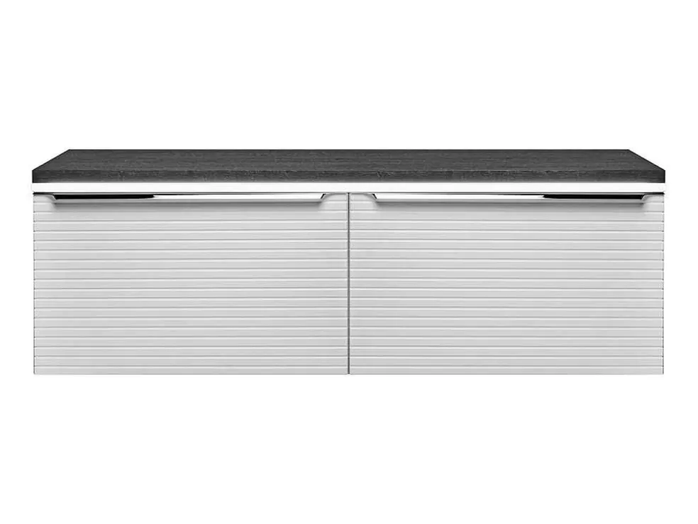 Vente-unique Móvel Suspenso Para Colocar Sob O Lavatório Estriado Branco Com Tampo 120 Cm - Latoma* Móvel Para Lavatório