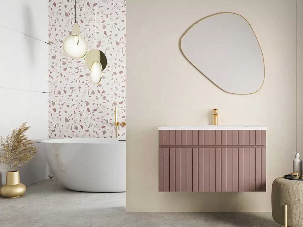 Vente-unique Móvel Suspenso Para Colocar Sob O Lavatório Estriado Cor-De-Rosa 80 Cm - Satara* Móvel Para Lavatório