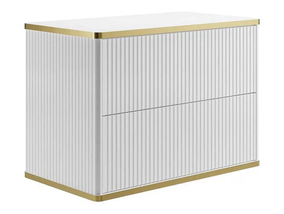 Vente-unique Móvel Suspenso Para Colocar Sob O Lavatório Estriado Rebordo Dourado, Cor Branca C80 Cm - Keliza* Promoções Casa De Banho & Bem-Estar