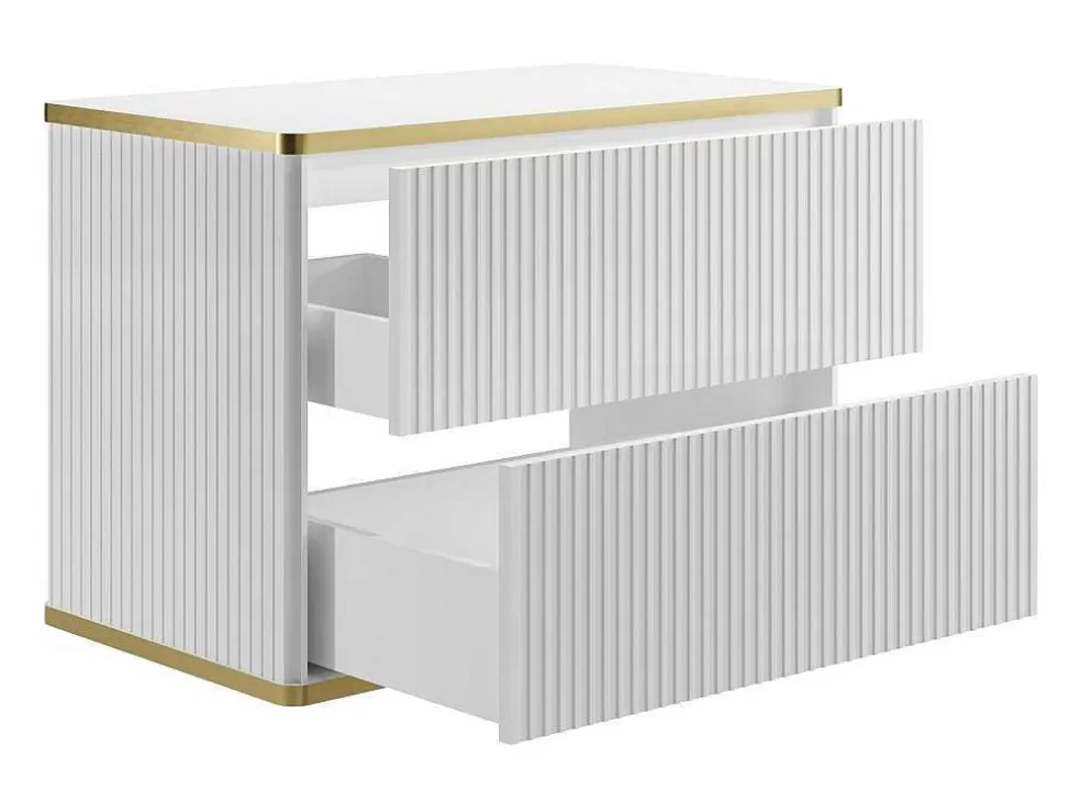 Vente-unique Móvel Suspenso Para Colocar Sob O Lavatório Estriado Rebordo Dourado, Cor Branca C80 Cm - Keliza* Promoções Casa De Banho & Bem-Estar