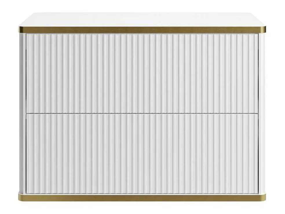 Vente-unique Móvel Suspenso Para Colocar Sob O Lavatório Estriado Rebordo Dourado, Cor Branca C80 Cm - Keliza* Promoções Casa De Banho & Bem-Estar