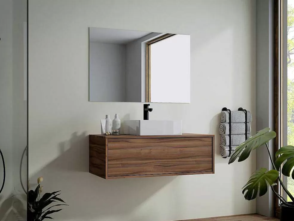 Vente-unique Móvel Suspenso Para Lavatório Cor Natural Escura 94 Cm - Teana Ii* Móvel Para Lavatório