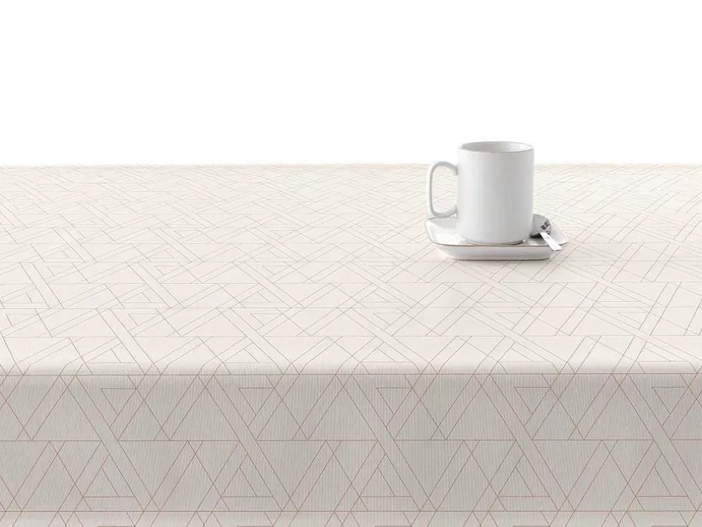 Purline Nappe Anti-Taches 100% Coton 1 Piece Beige A Lignes Fondues 300X140* Têxteis De Mesa