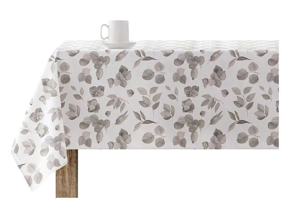 Purline Nappe Anti-Taches 100% Coton 1 Piece Blanc A Feuilles Grises 200X140* Têxteis De Mesa