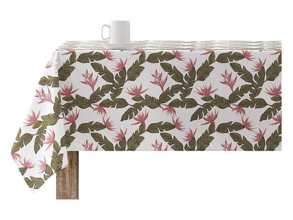 Purline Nappe Anti-Taches 100% Coton 1 Piece Blanc A Motifs Vegetaux 100X140* Têxteis De Mesa